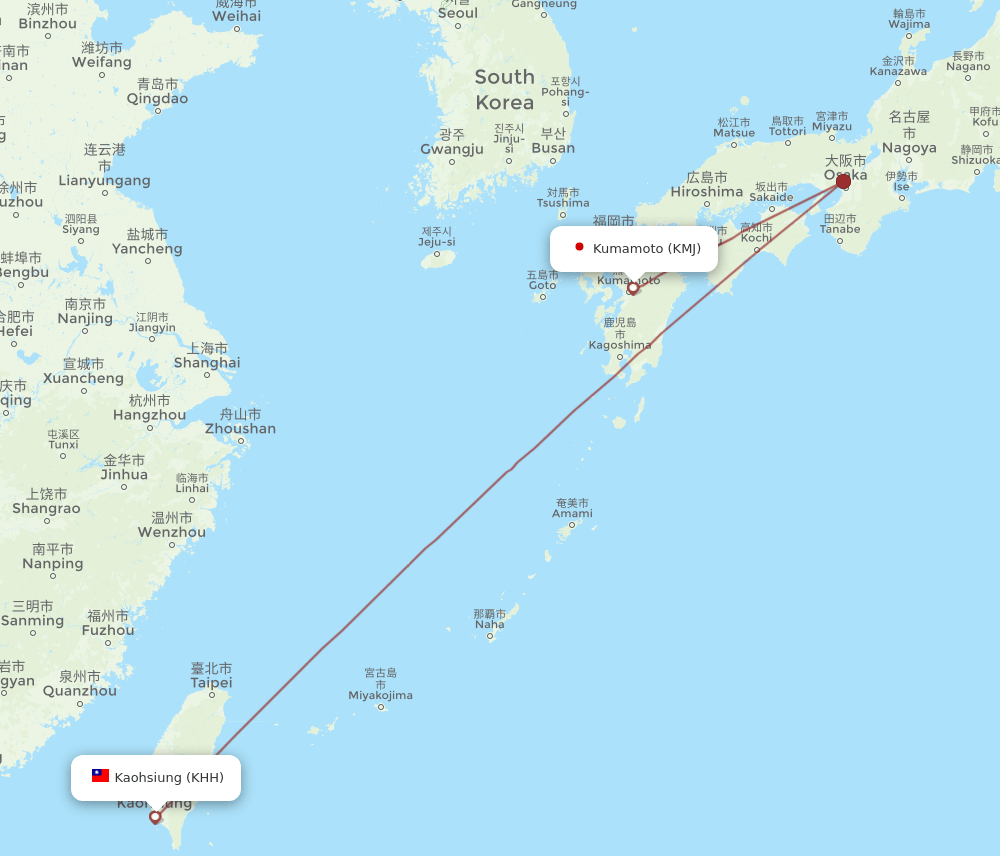KMJ-KHH flight routes