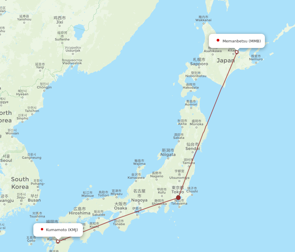 KMJ to MMB flights and routes map