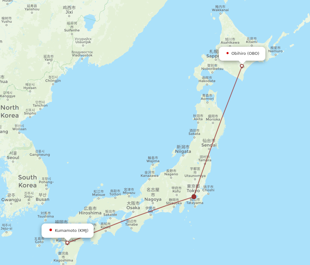 KMJ to OBO flights and routes map