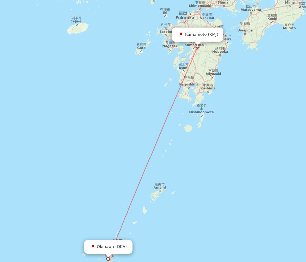 Kumamoto - Okinawa route map and flight paths