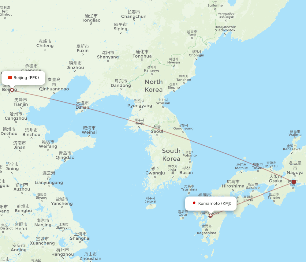 KMJ-PEK flight routes