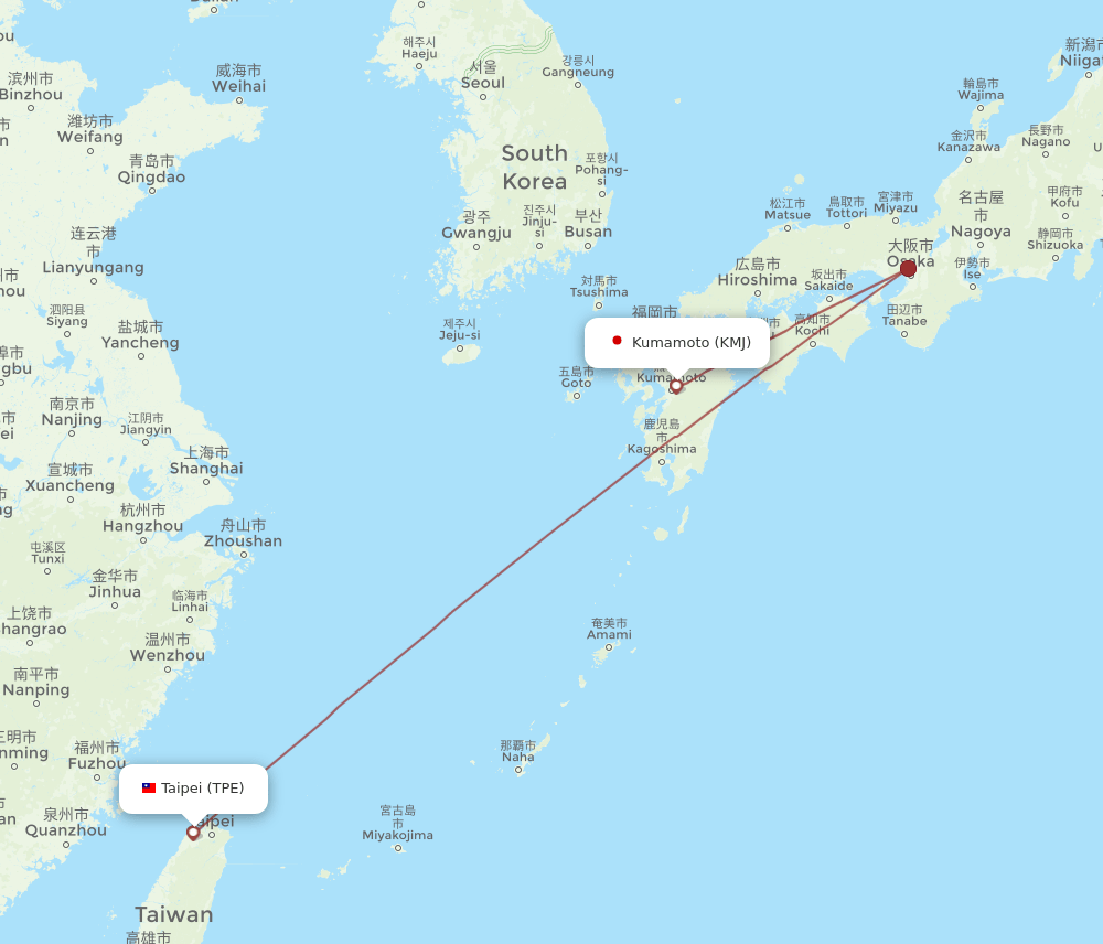KMJ to TPE flights and routes map
