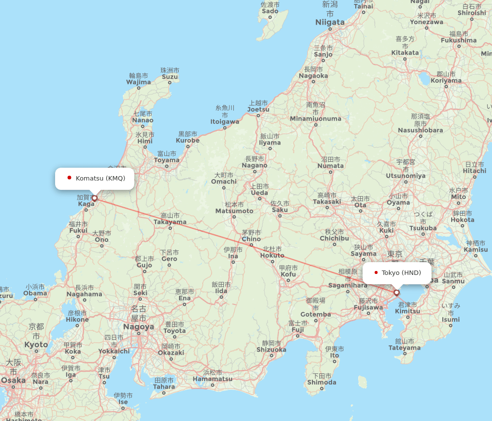 Komatsu - Tokyo route map and flight paths