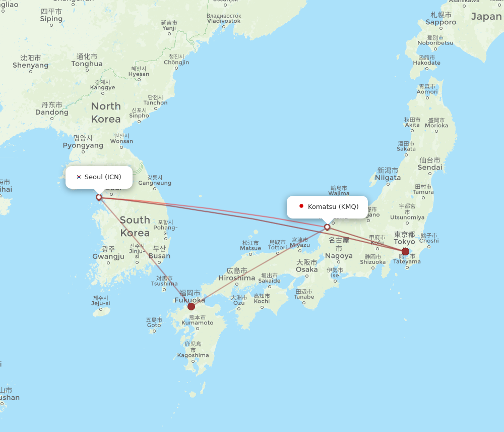 KMQ to ICN flights and routes map