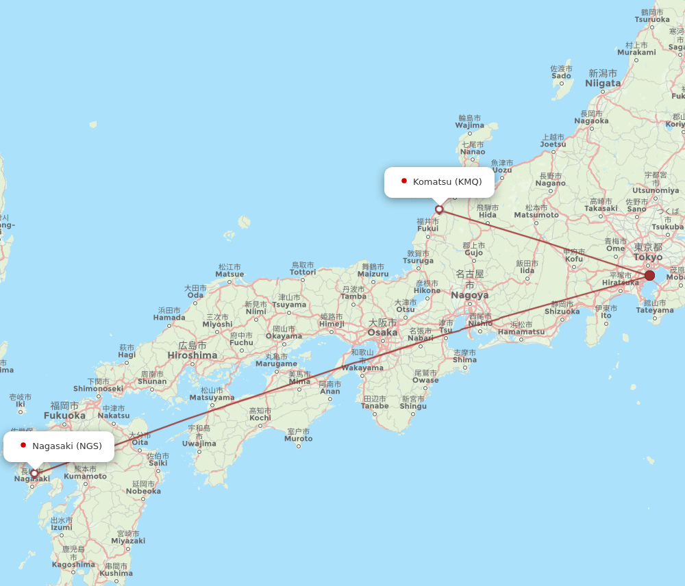 KMQ to NGS flights and routes map