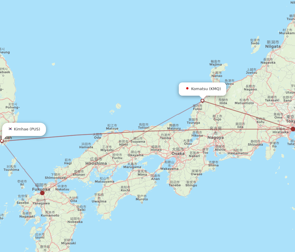 KMQ to PUS flights and routes map