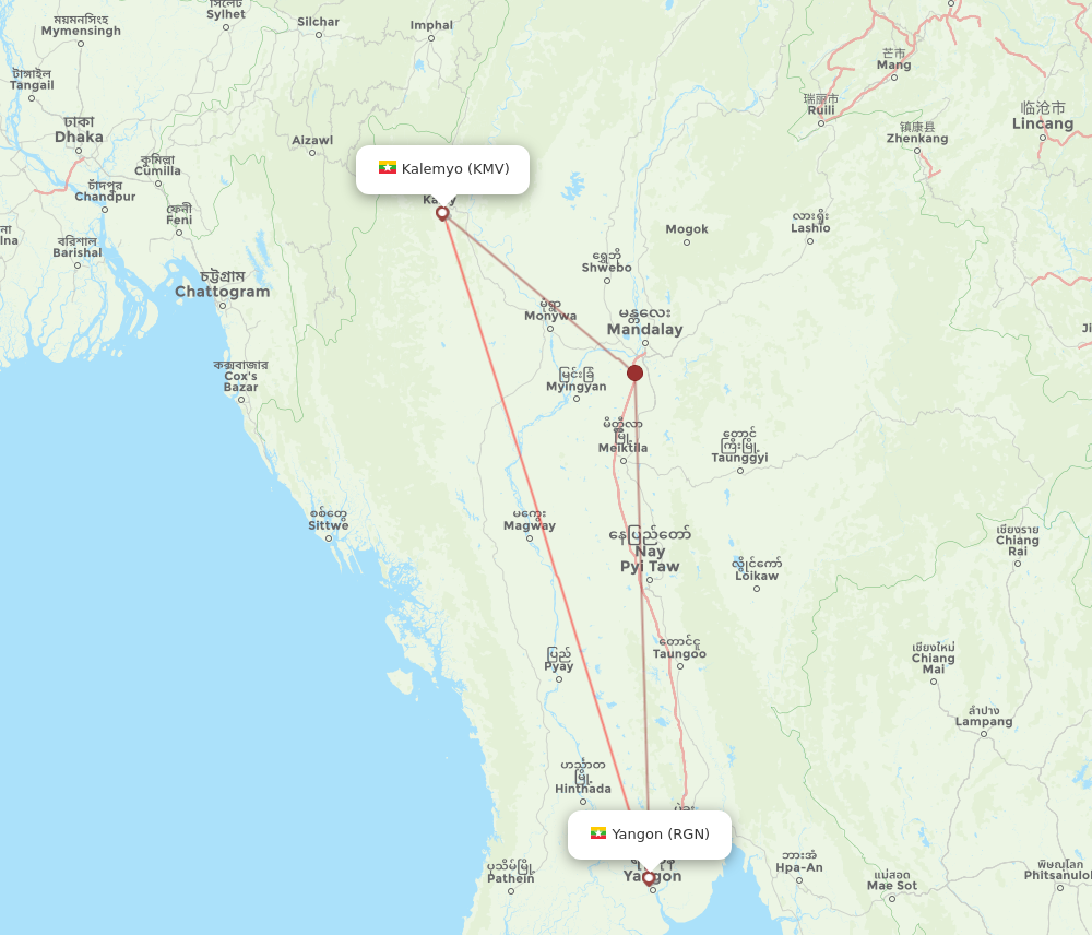 KMV to RGN flights and routes map