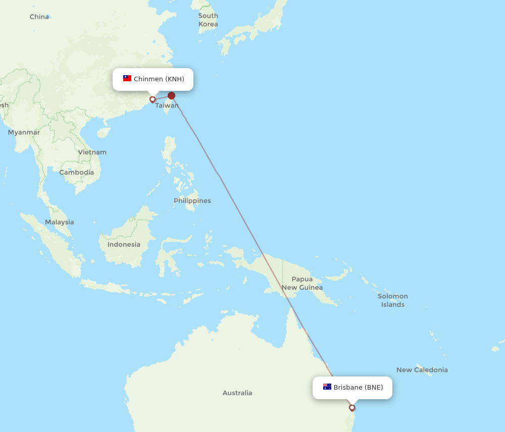 KNH-BNE flight routes
