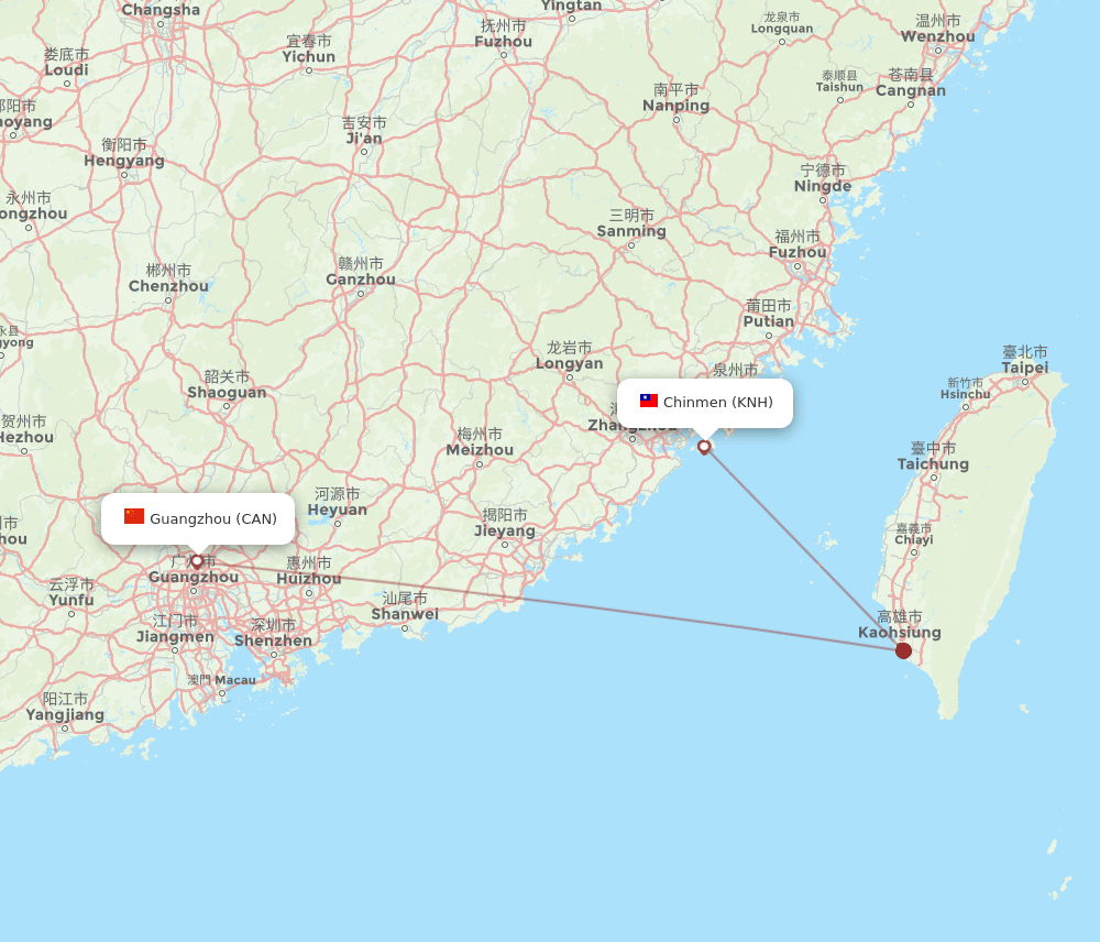 Kinmen - Guangzhou route map and flight paths