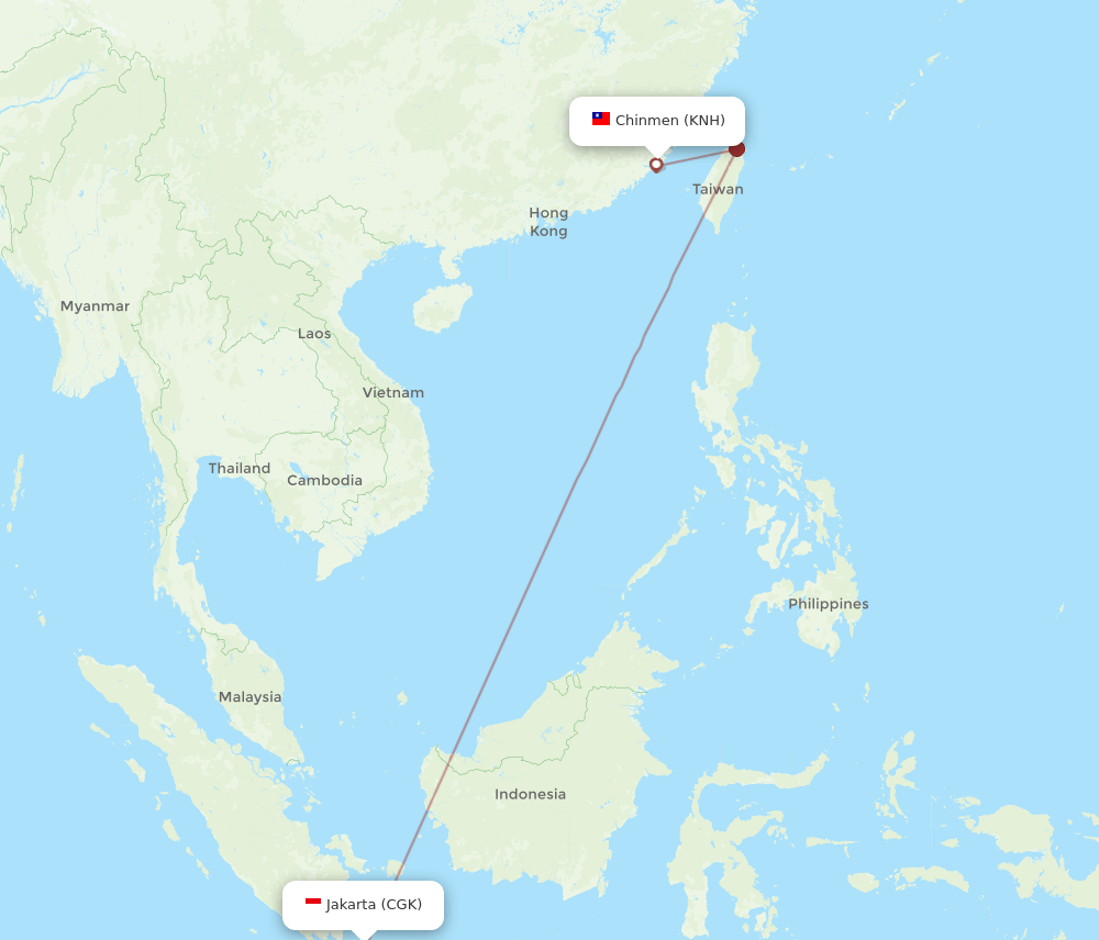 CGK to KNH flights and routes map