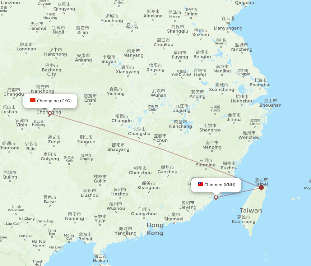 KNH to CKG flights and routes map