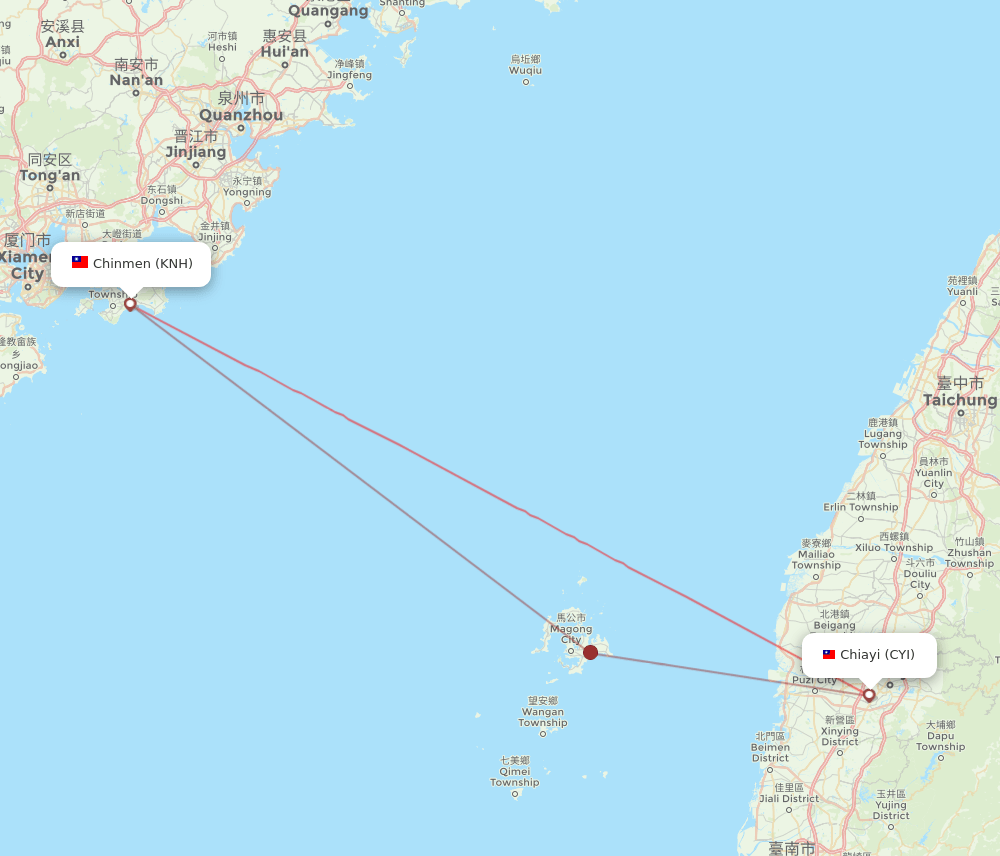 KNH to CYI flights and routes map