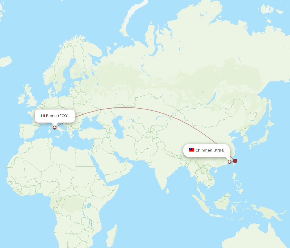Rome - Kinmen route map and flight paths