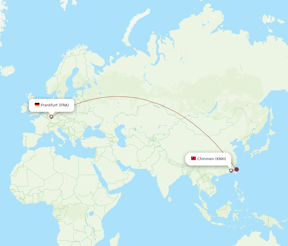 Frankfurt - Kinmen route map and flight paths