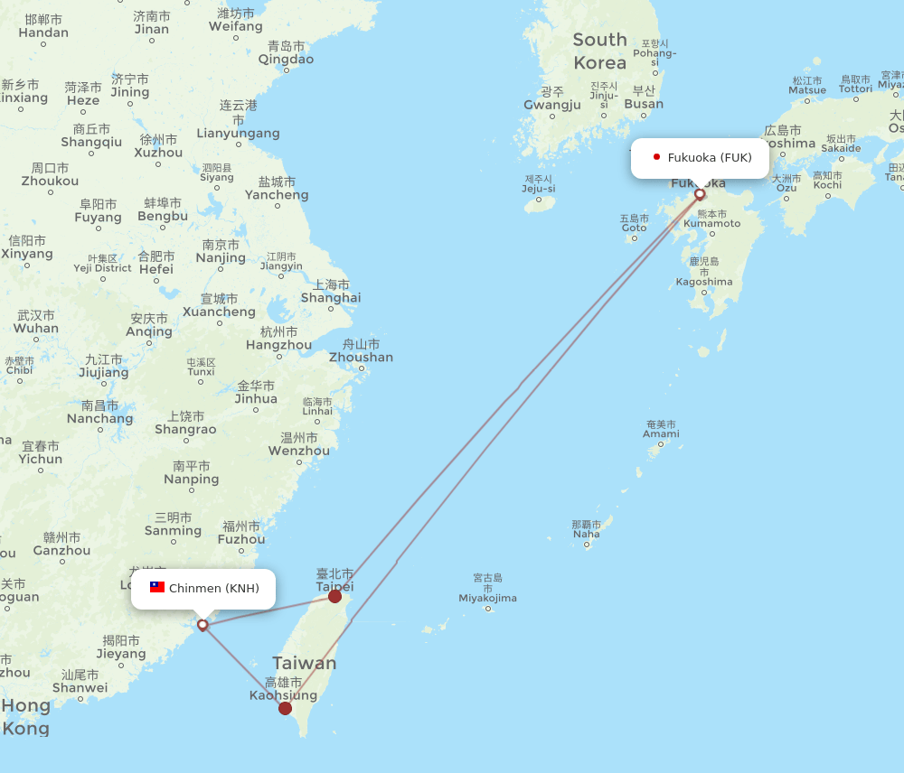KNH to FUK flights and routes map