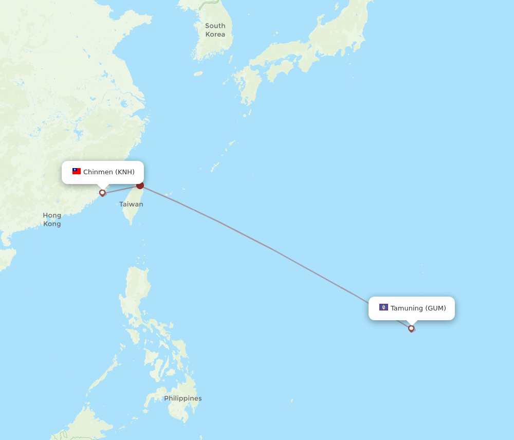 Guam - Kinmen route map and flight paths