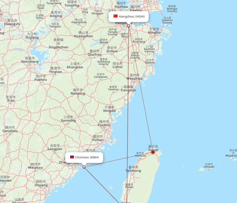 KNH-HGH flight routes