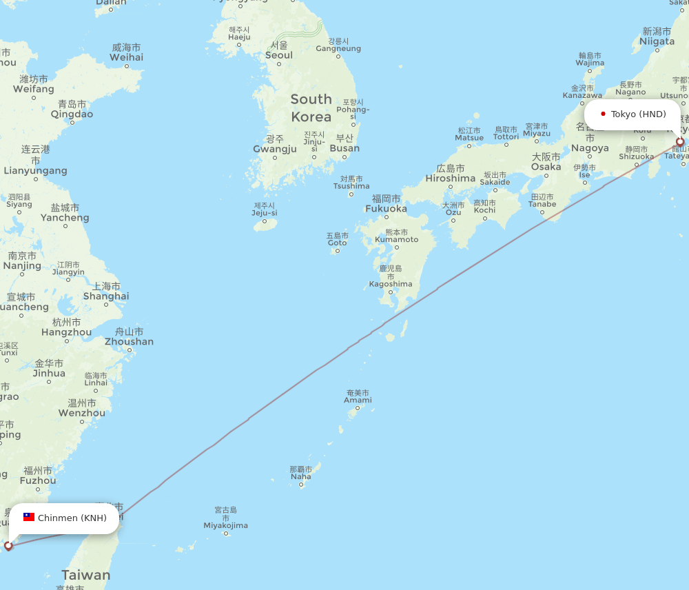 KNH-HND flight routes
