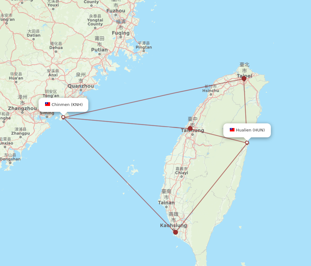 KNH to HUN flights and routes map