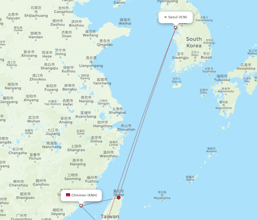 KNH-ICN flight routes