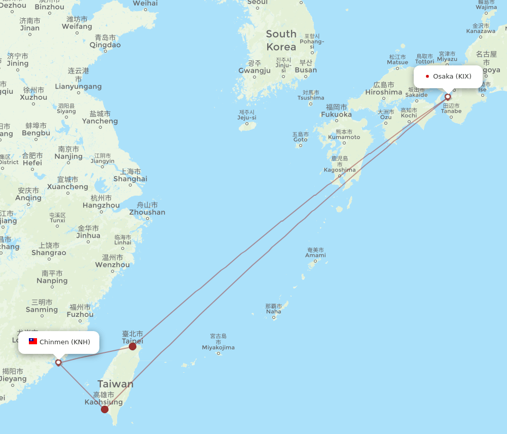KNH-KIX flight routes