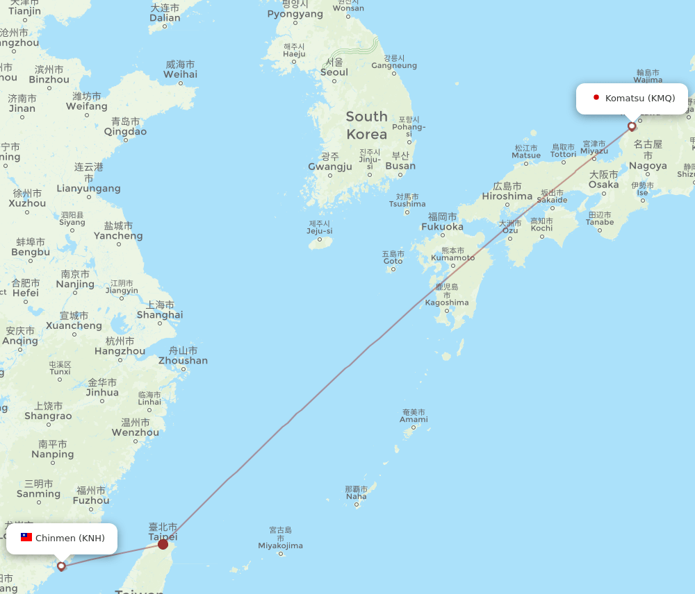 Komatsu - Kinmen route map and flight paths