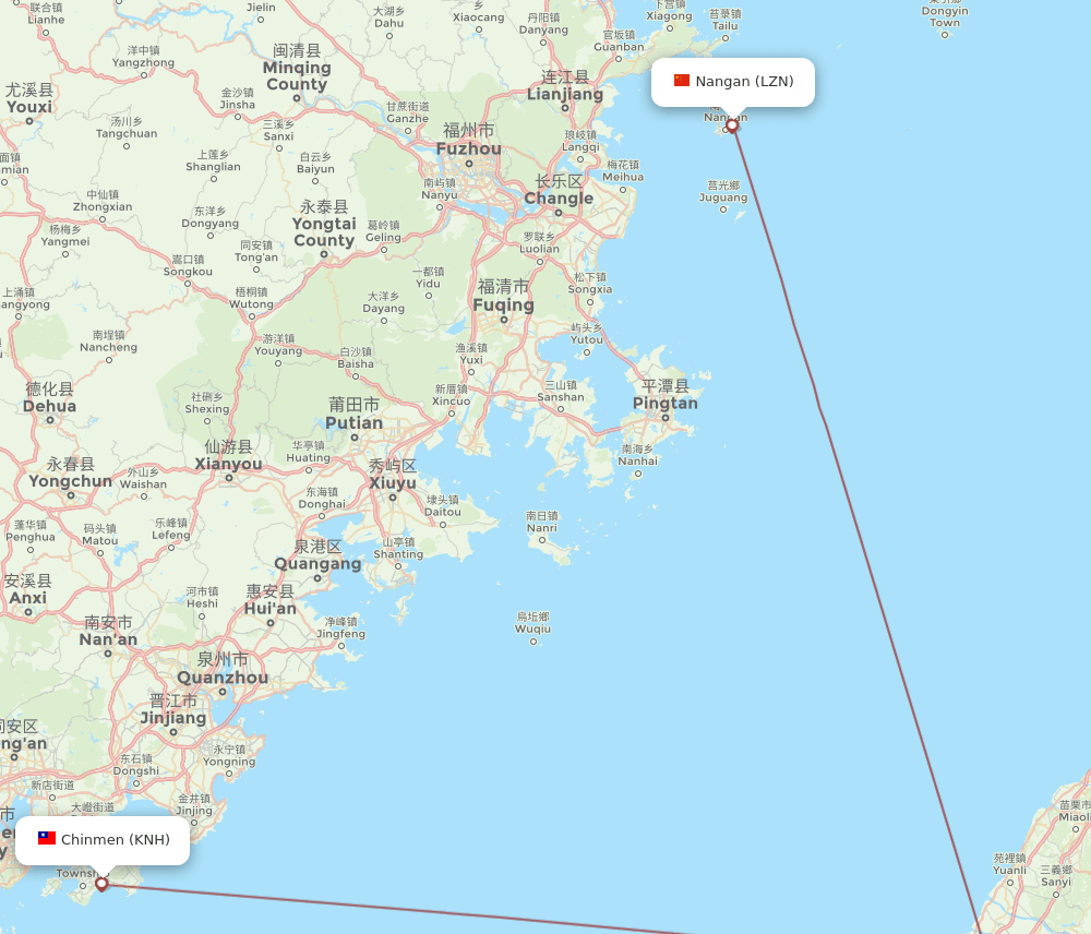 KNH-LZN flight routes