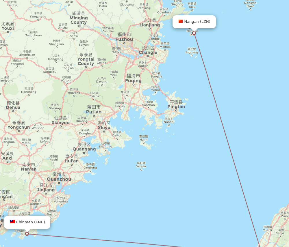 KNH to LZN flights and routes map