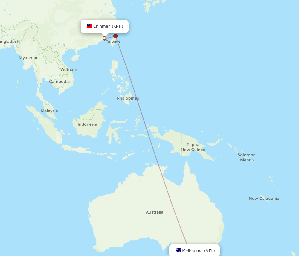 MEL to KNH flights and routes map