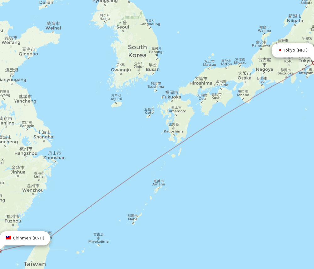 KNH-NRT flight routes