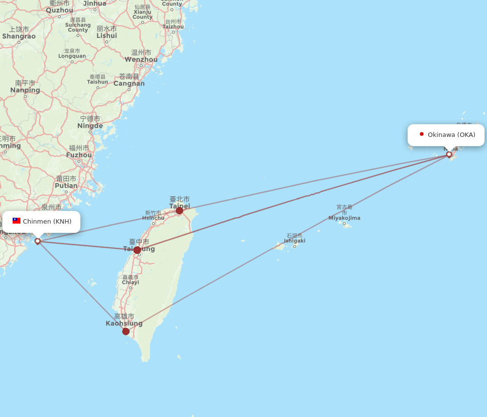 KNH to OKA flights and routes map