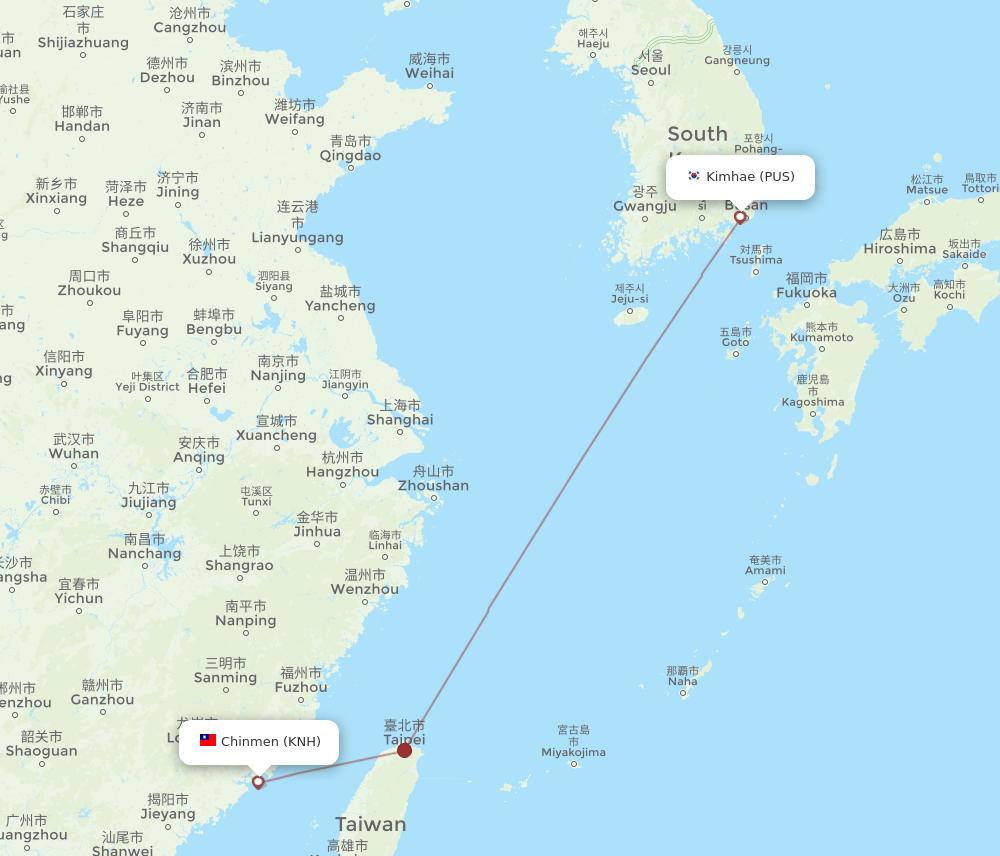 KNH-PUS flight routes