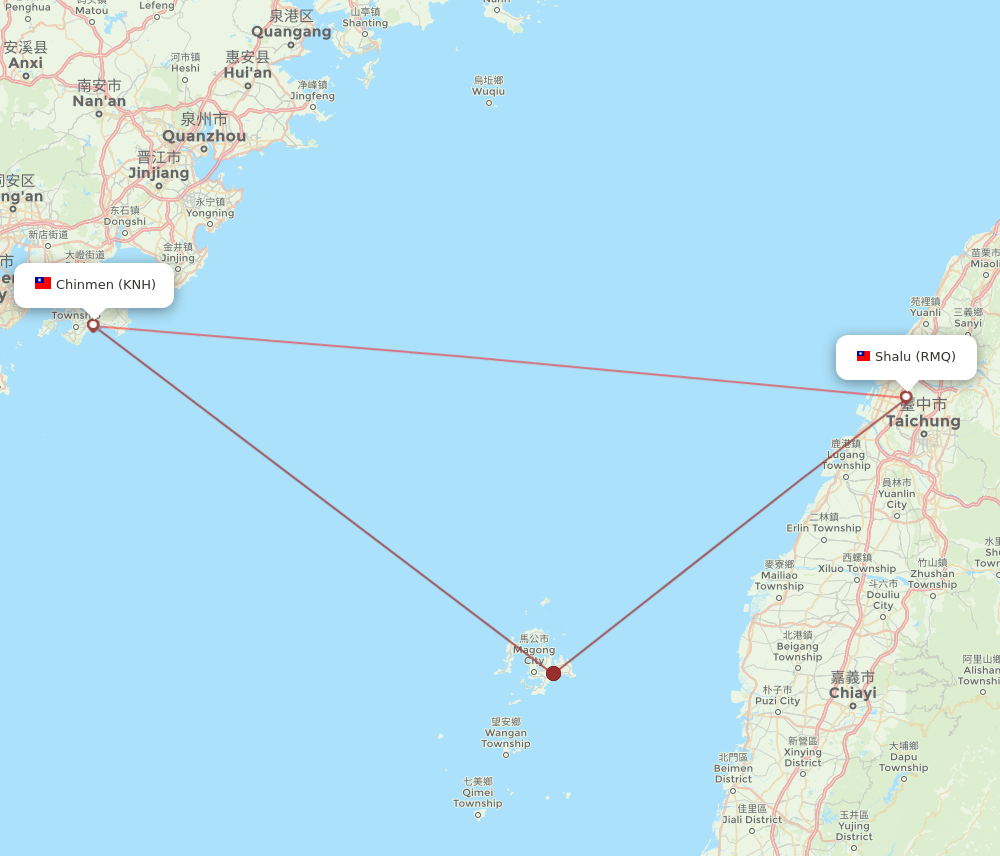 KNH to RMQ flights and routes map