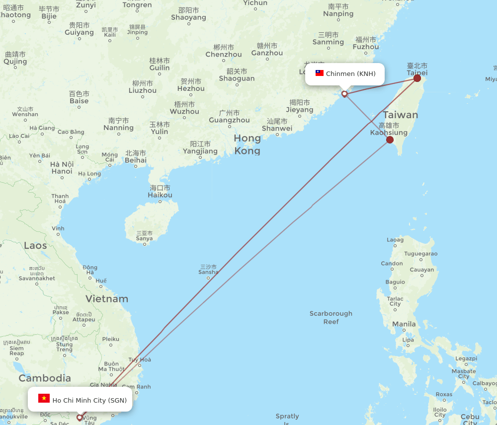 KNH to SGN flights and routes map
