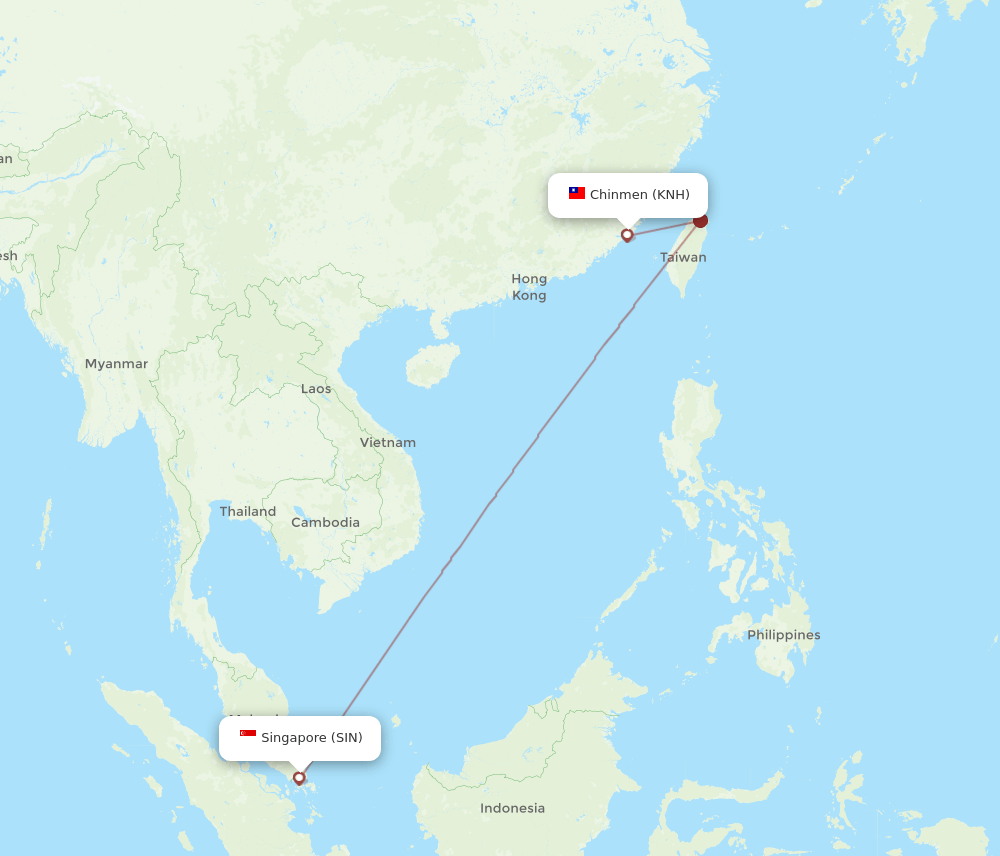 KNH to SIN flights and routes map