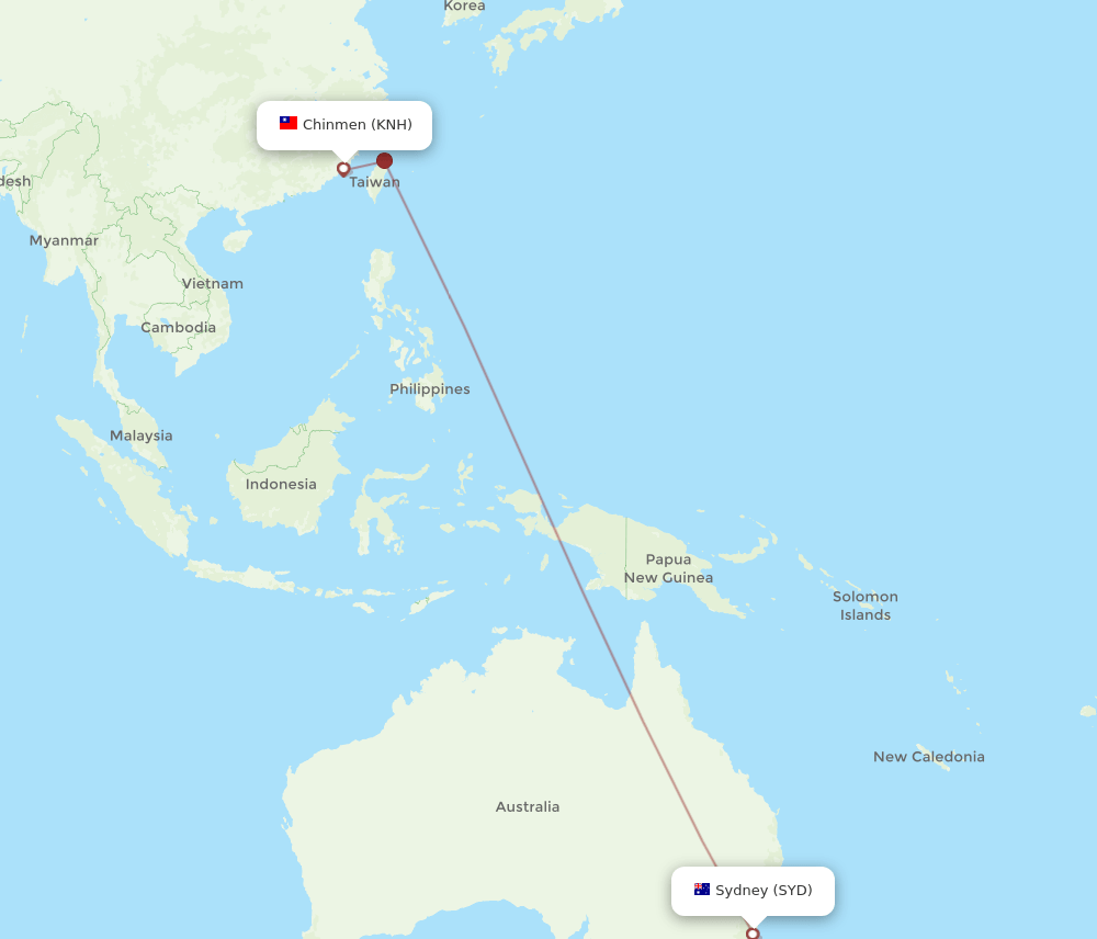Sydney - Kinmen route map and flight paths