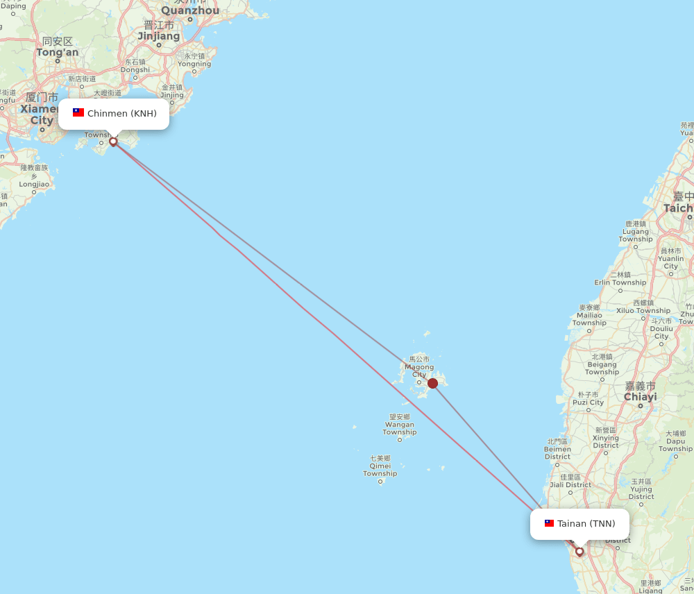 KNH to TNN flights and routes map