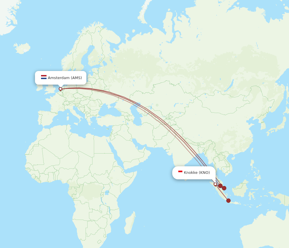 KNO to AMS flights and routes map