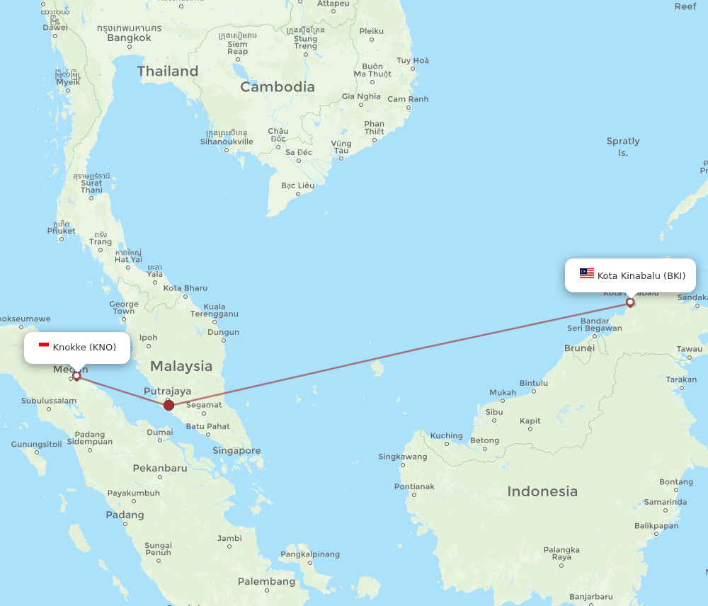 KNO-BKI flight routes