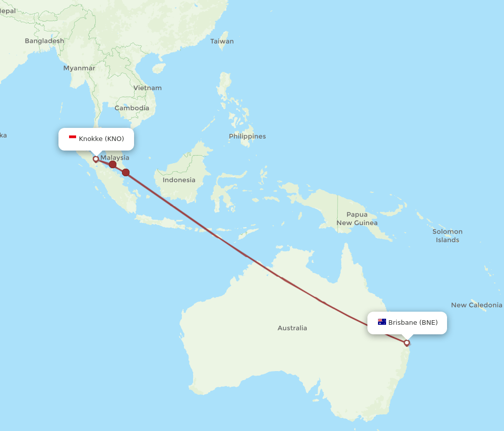 KNO to BNE flights and routes map
