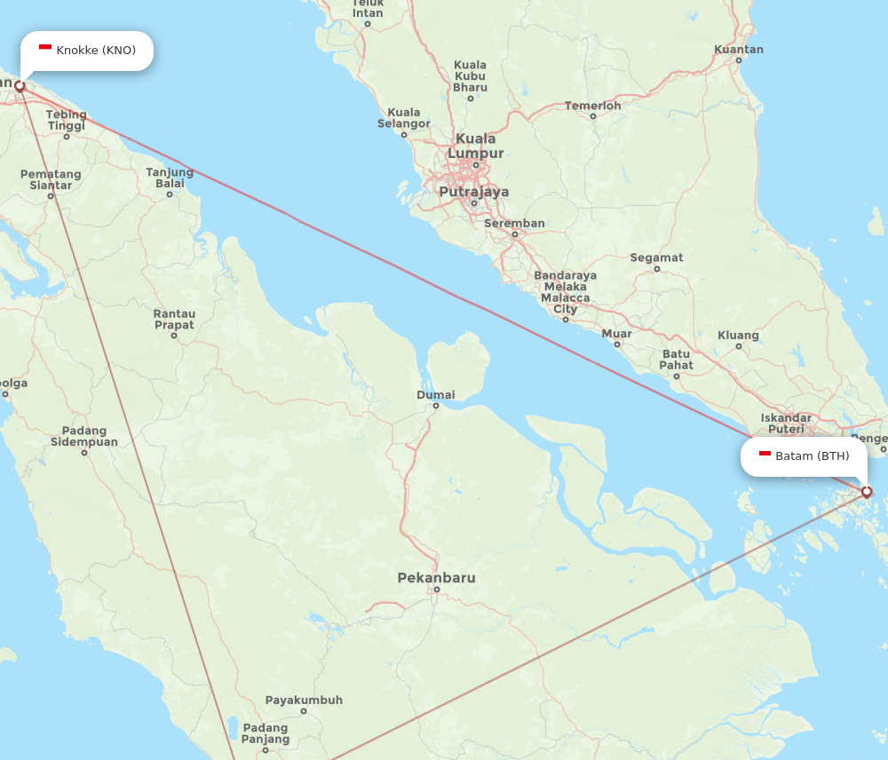 Kuala Namu - Batam route map and flight paths