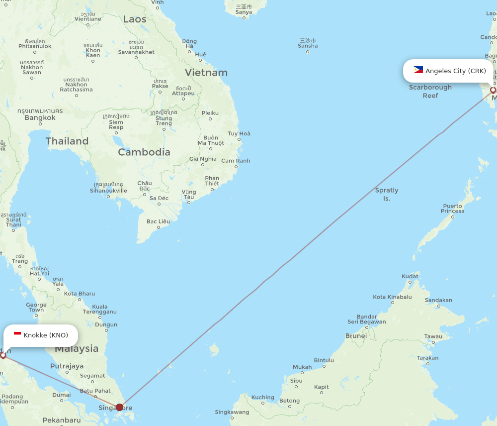 KNO-CRK flight routes