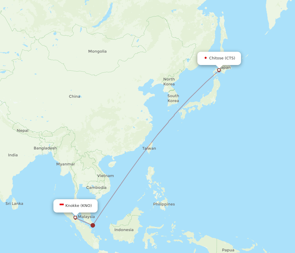 Kuala Namu - Sapporo route map and flight paths