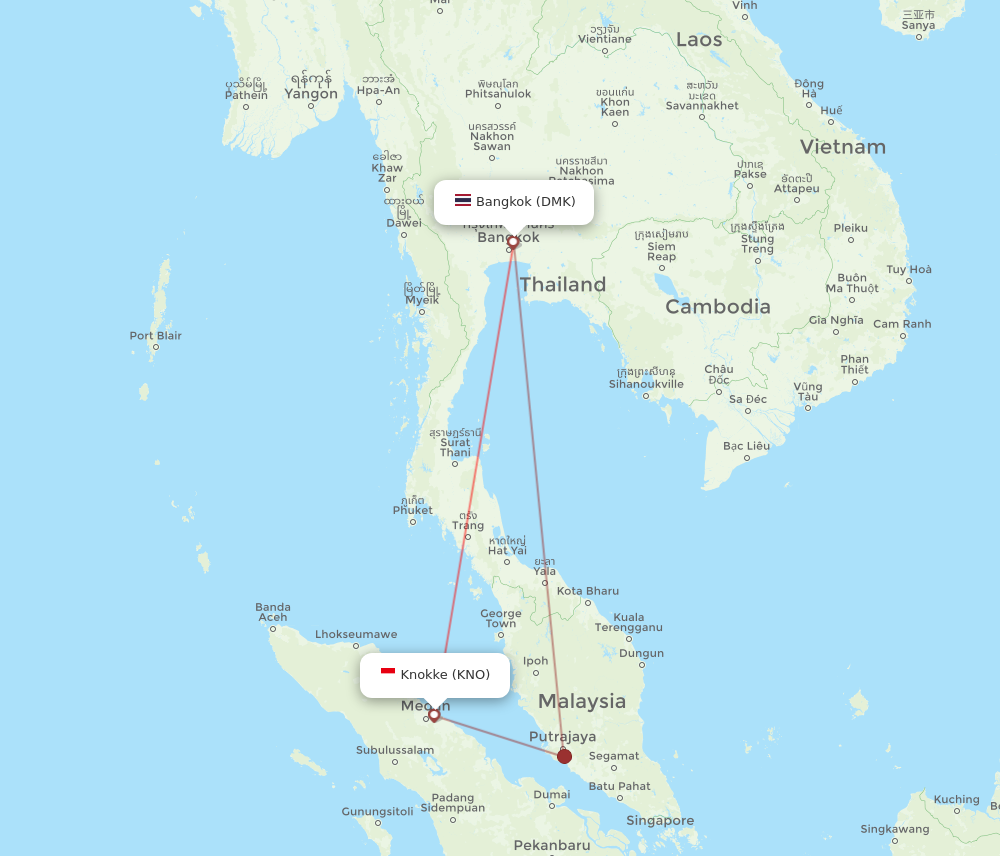 KNO to DMK flights and routes map
