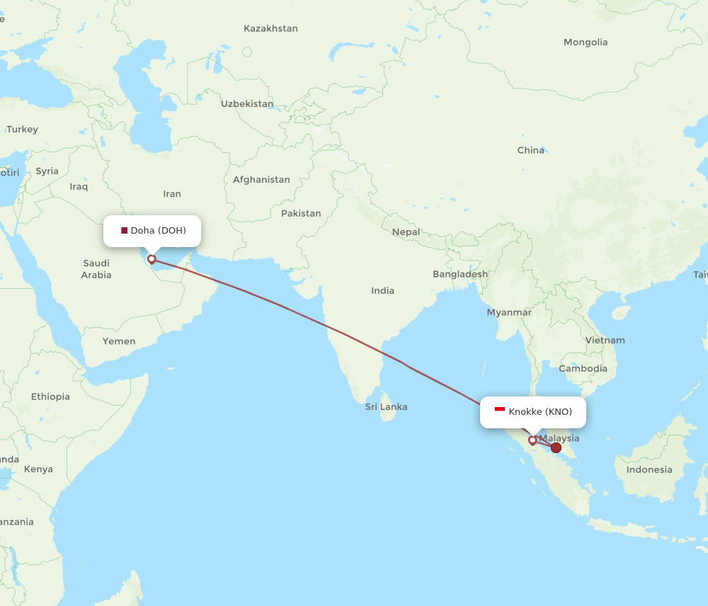 KNO to DOH flights and routes map