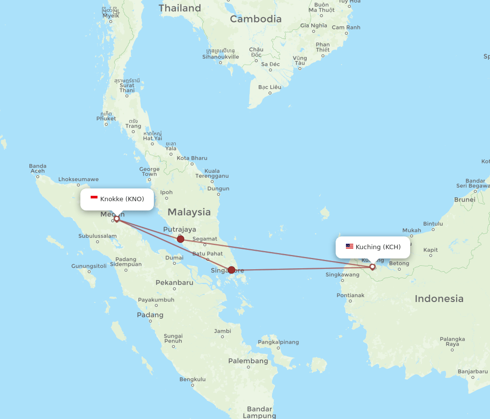 KNO-KCH flight routes