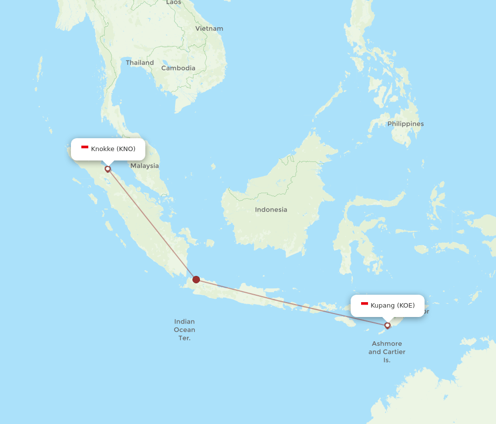 Kupang - Kuala Namu route map and flight paths