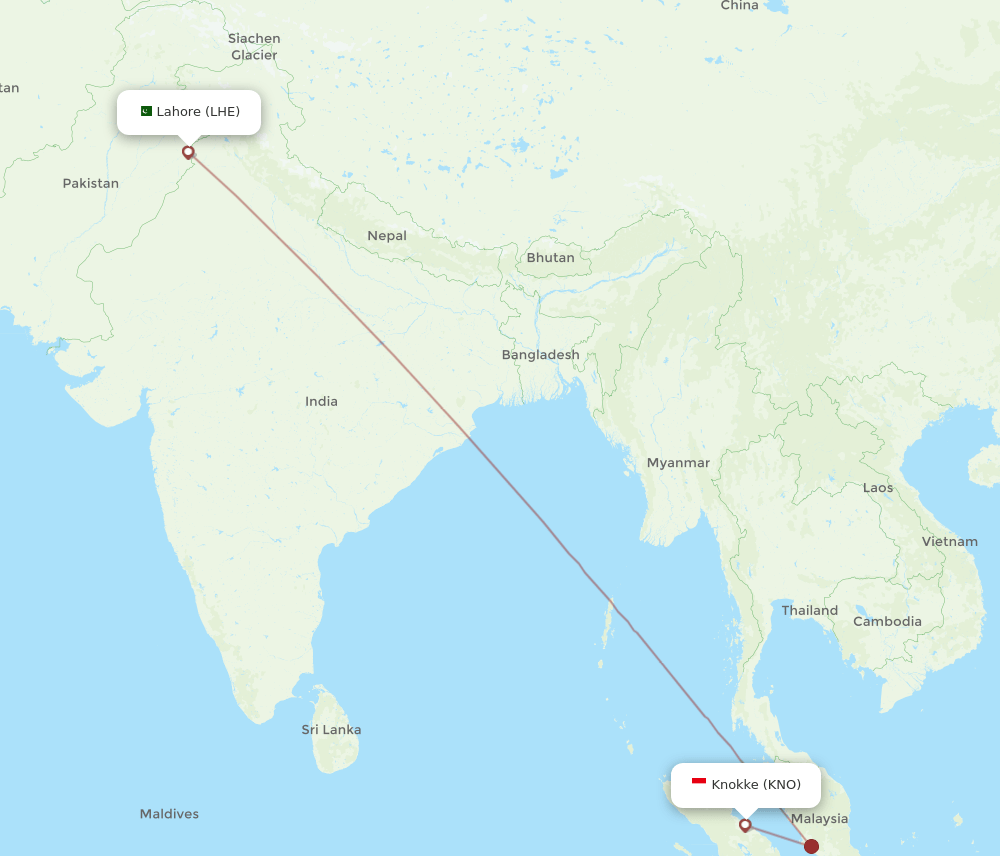 KNO to LHE flights and routes map