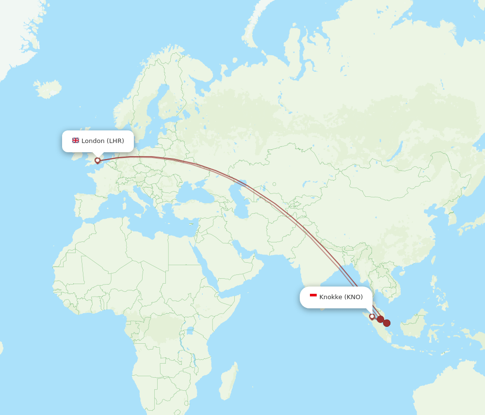 KNO-LHR flight routes