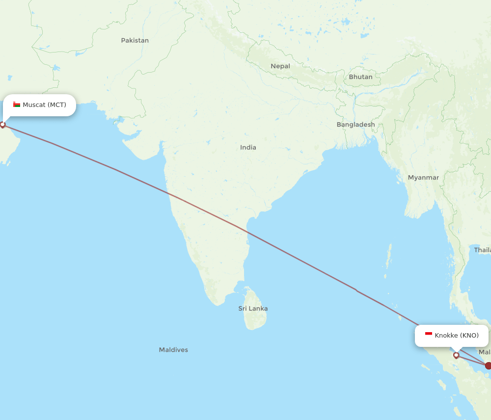 Muscat - Kuala Namu route map and flight paths